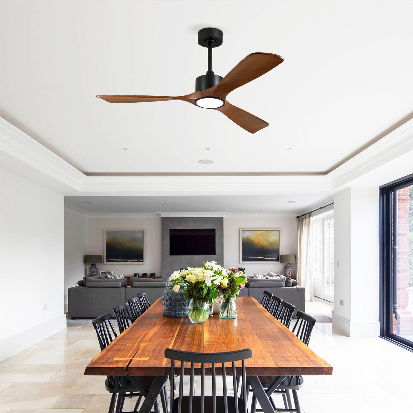 52" Matte Black Solid Wood Ceiling Fan with Dimmable LED - view 5