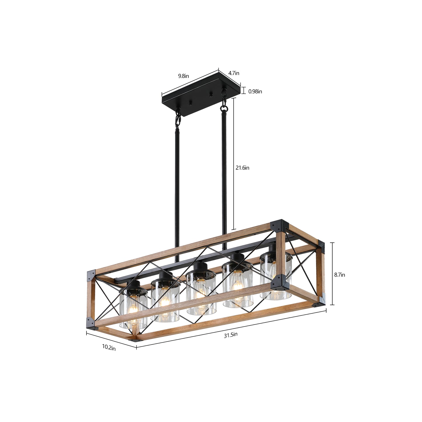 32" 5-Light Walnut Farmhouse Rectangle Chandelier - view 10