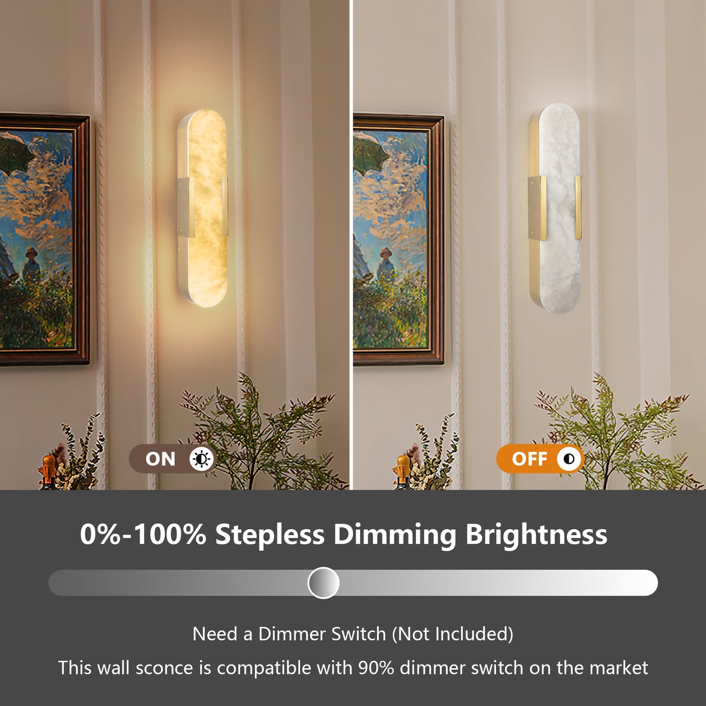 19.7" Gold Natural Marble Wall Light, Set of 2 - view 5