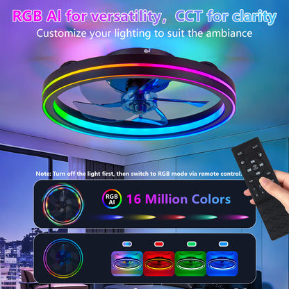 19" Black RGB Bladeless Fandelier Ceiling Fan with Remote - view 7