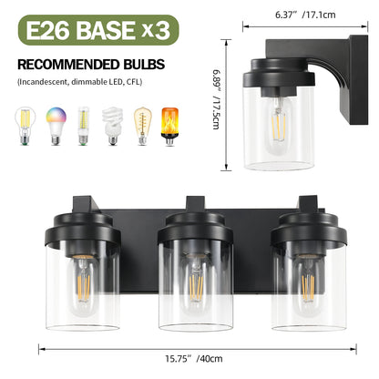 3-Light Matte Black Vanity Light with Clear Glass Shades - view 7