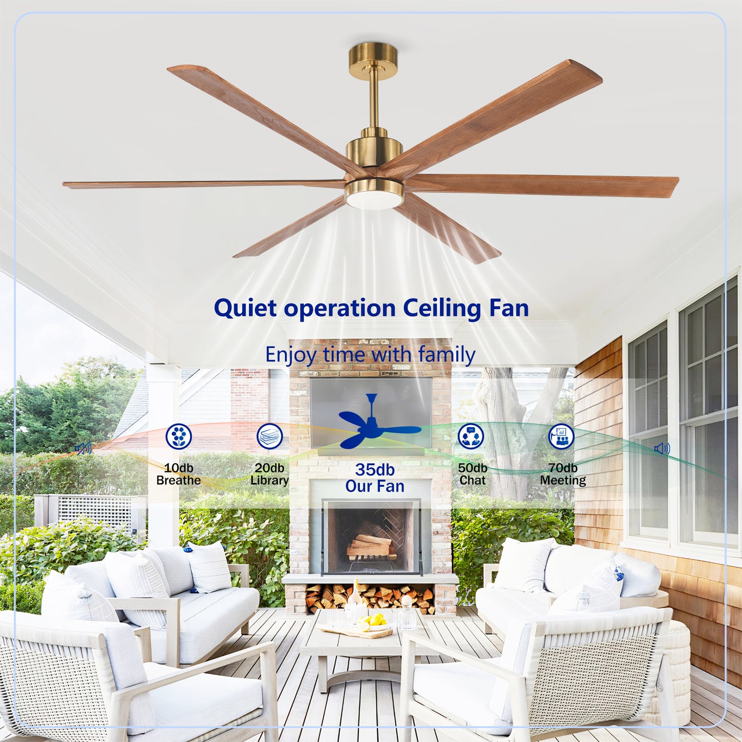 70" Gold & Walnut Solid Wood Ceiling Fan with Light - view 13