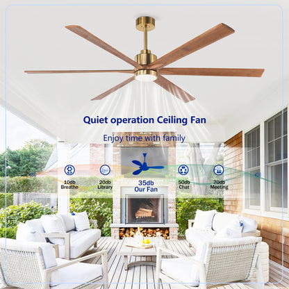 70" Gold & Walnut Solid Wood Ceiling Fan with Light - view 13