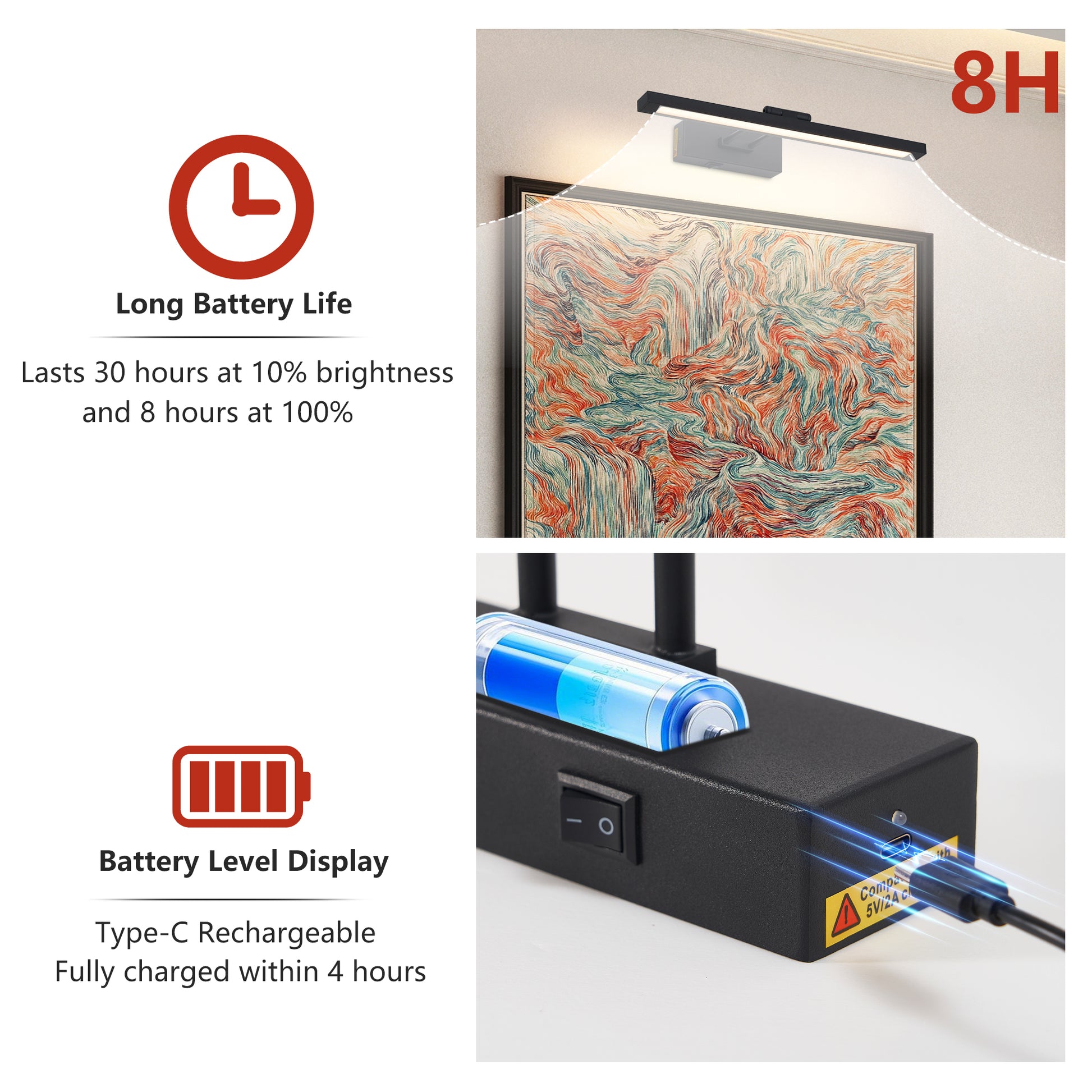 16" Black Battery Operated Picture Light with Remote - view 6