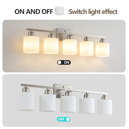 5-Light Brushed Nickel Vanity Wall Light with Frosted Glass - view 6