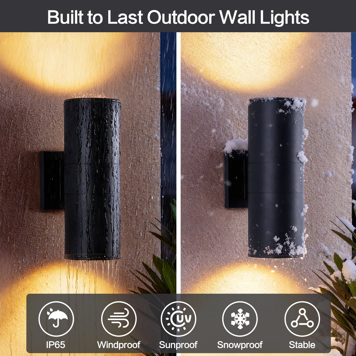 12" Matte Black Cylinder Outdoor Wall Sconce, Set of 2 - view 7