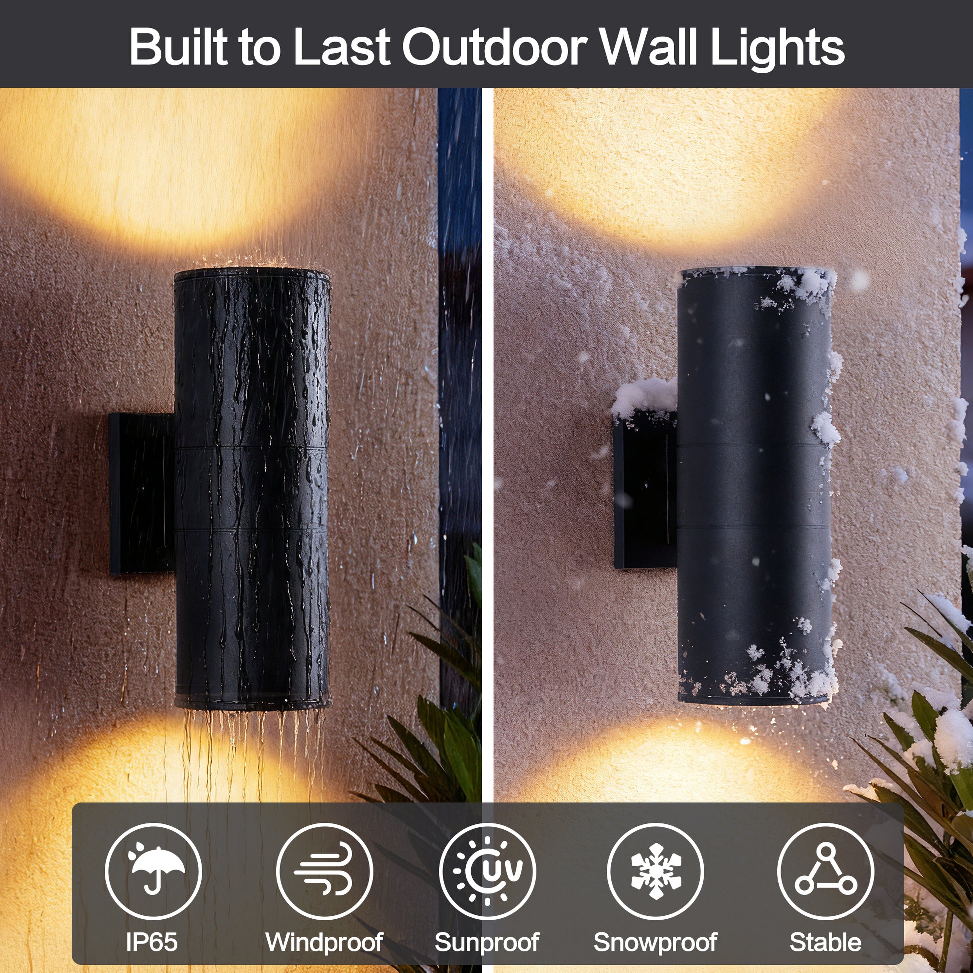 12" Matte Black Cylinder Outdoor Wall Sconce, Set of 2 - view 7