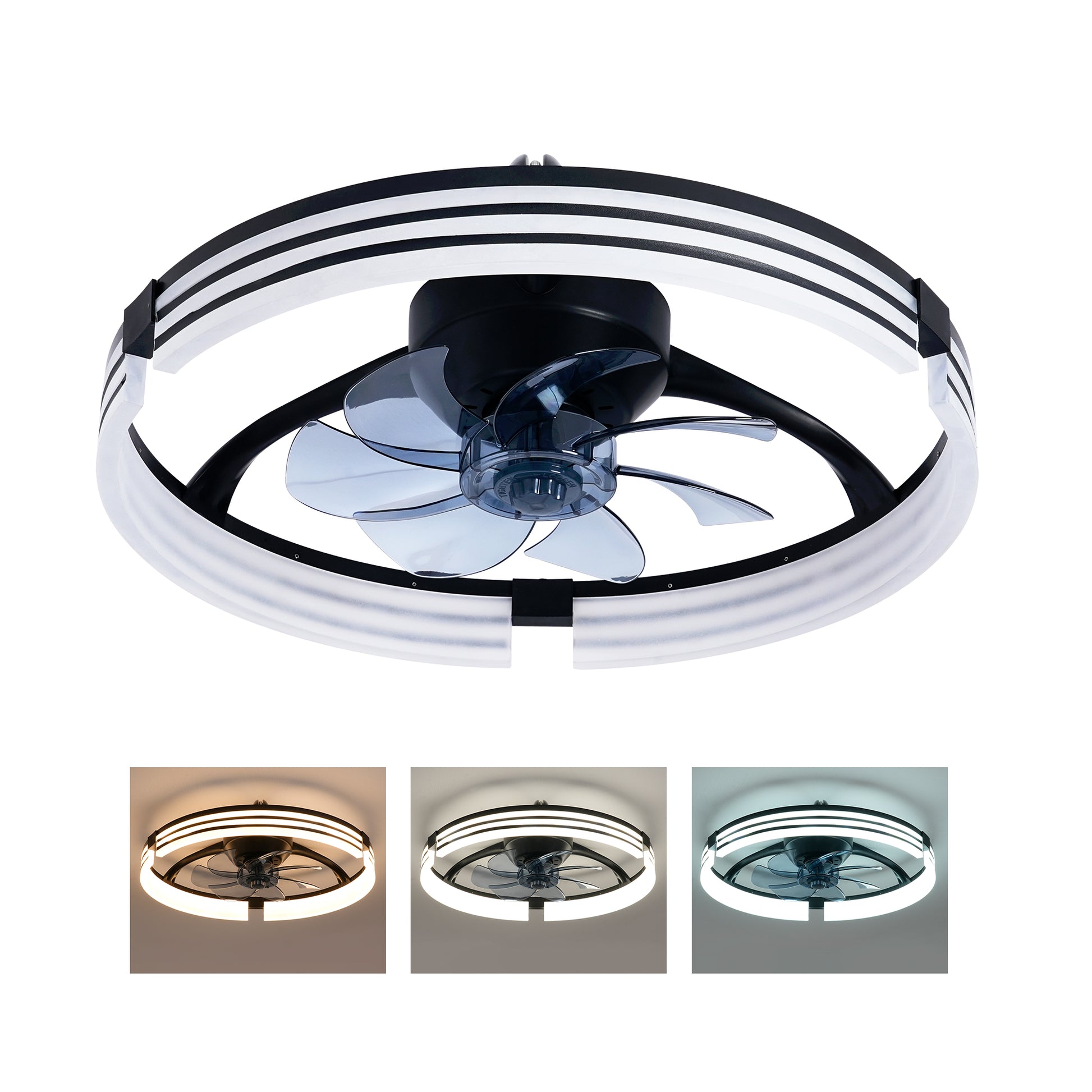 20" Matte Black Flush Mount Ceiling Fan with Dimmable LED