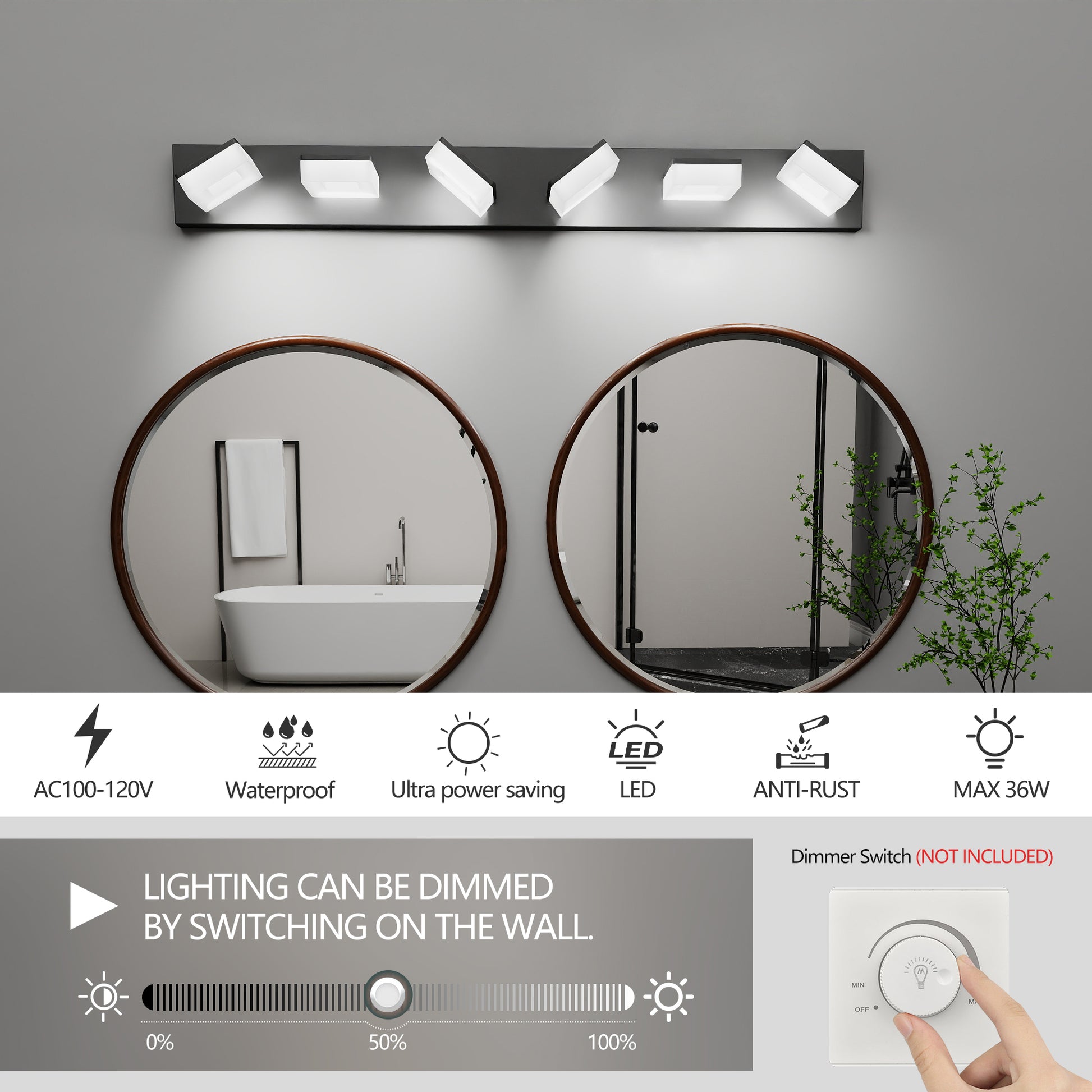 39" 6-Light Matte Black LED Acrylic Vanity Light - view 5
