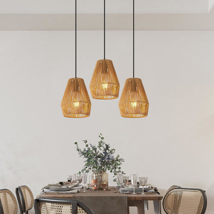 7" Hemp Rope Farmhouse Pendant Light, Set of 3