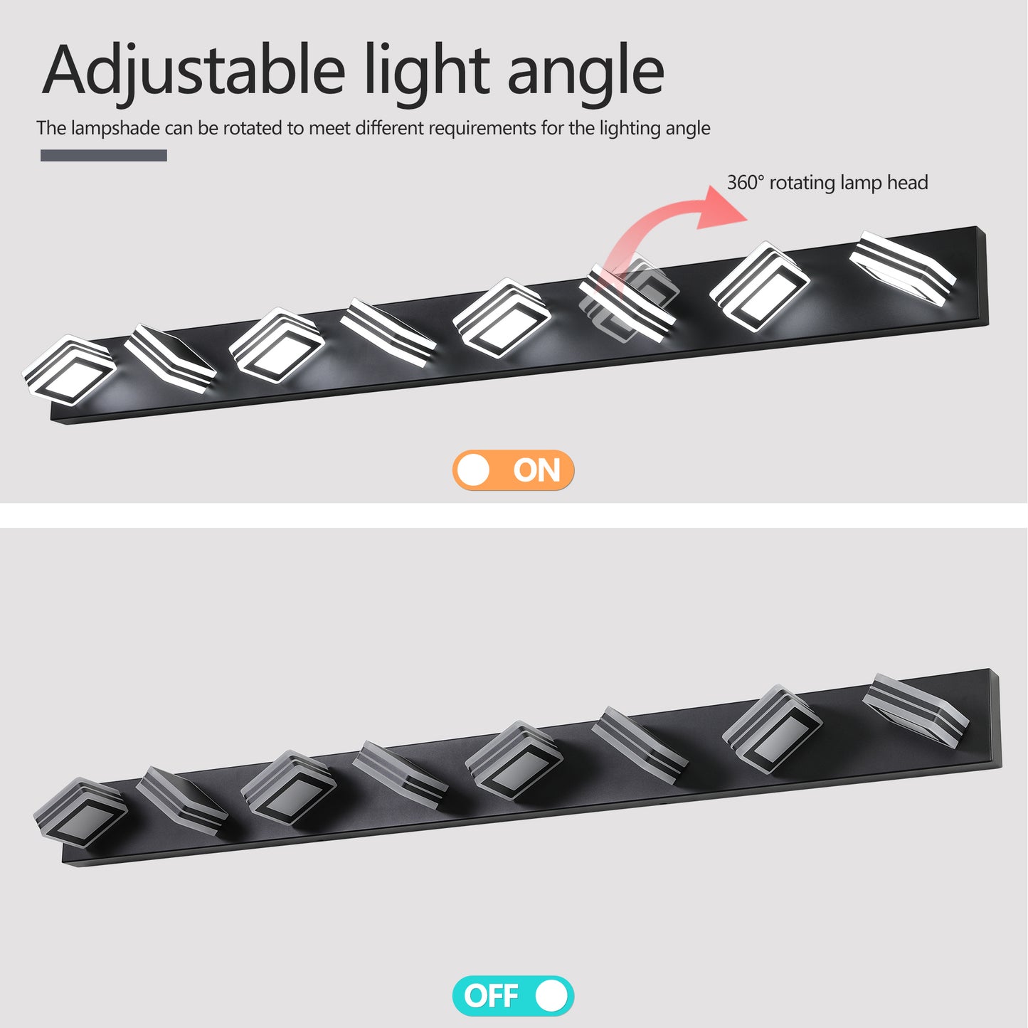 52" 8-Light Black Vanity Light with Dimmable LED - view 7