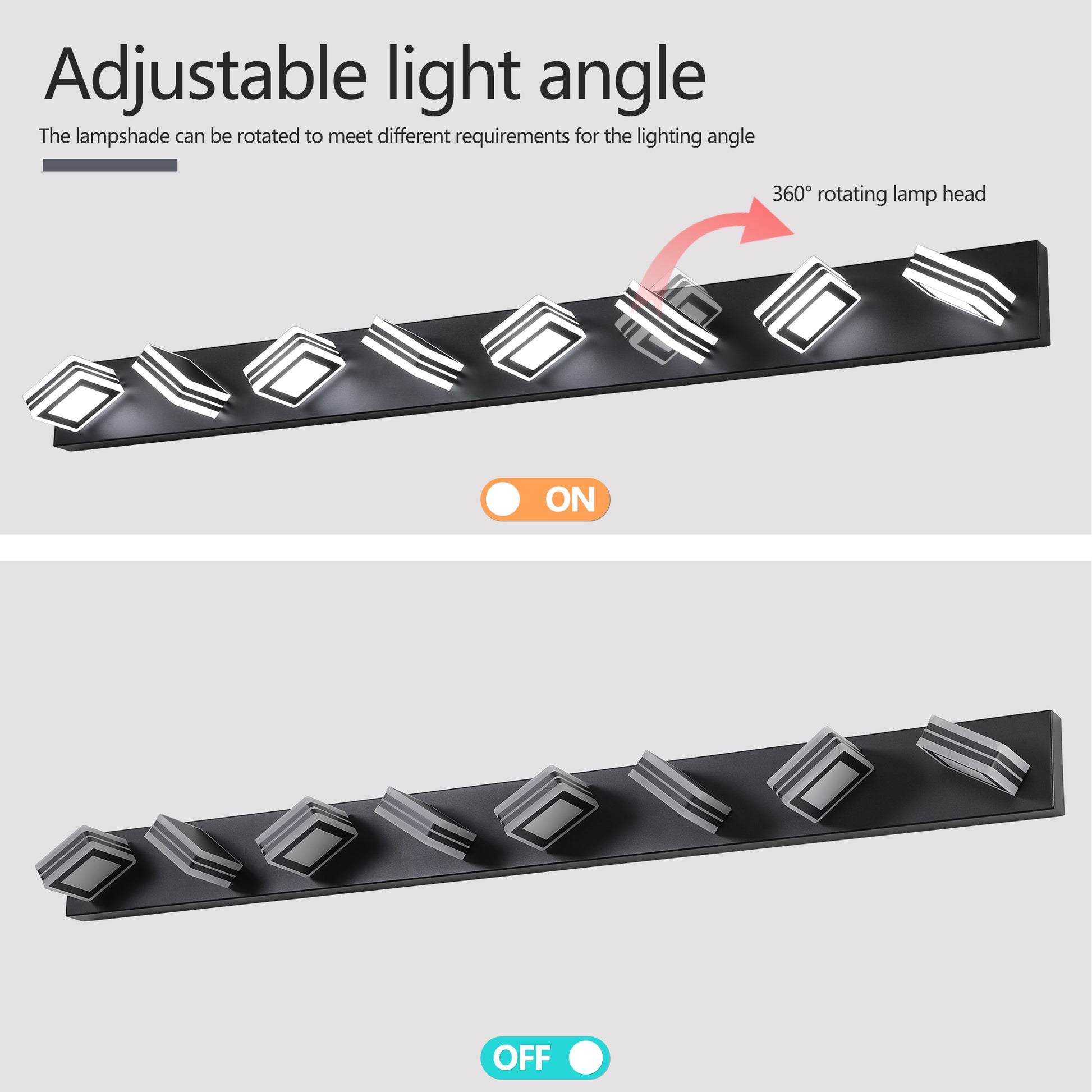 52" 8-Light Black Vanity Light with Dimmable LED - view 7
