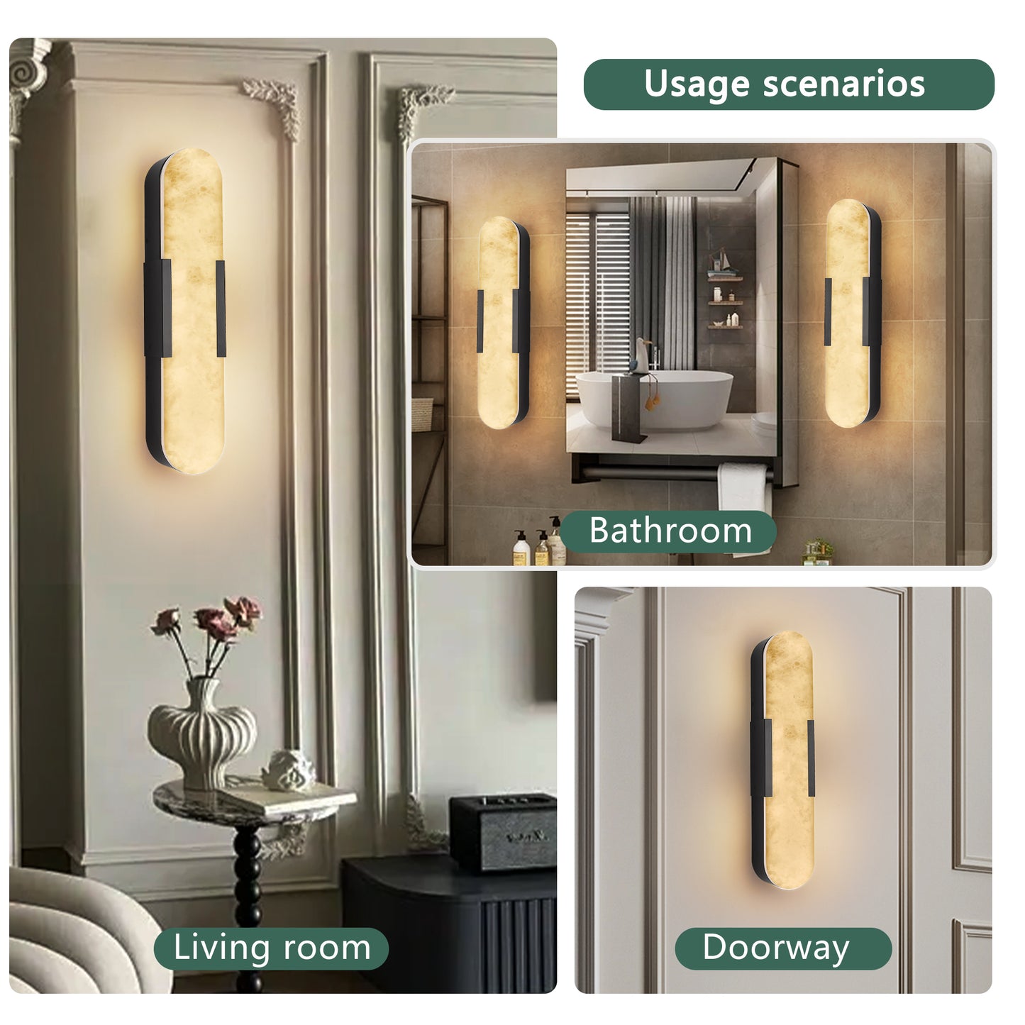 19.7" Natural Marble Black Wall Sconce, Set of 2 - view 5