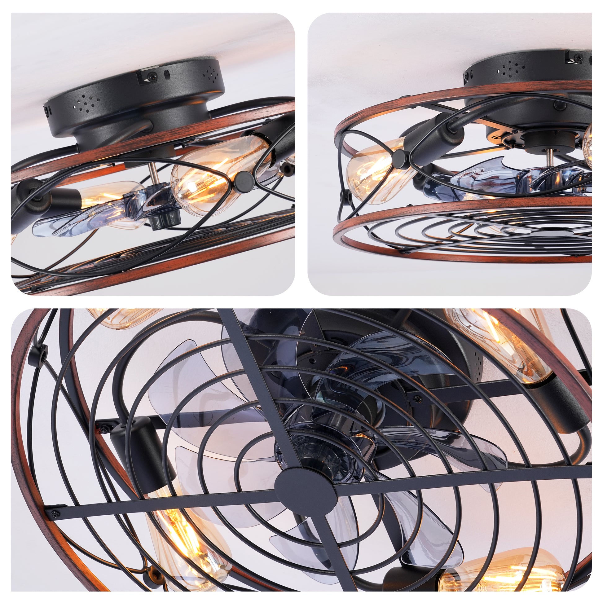 20" Matte Black Caged Ceiling Fan with Remote - view 14