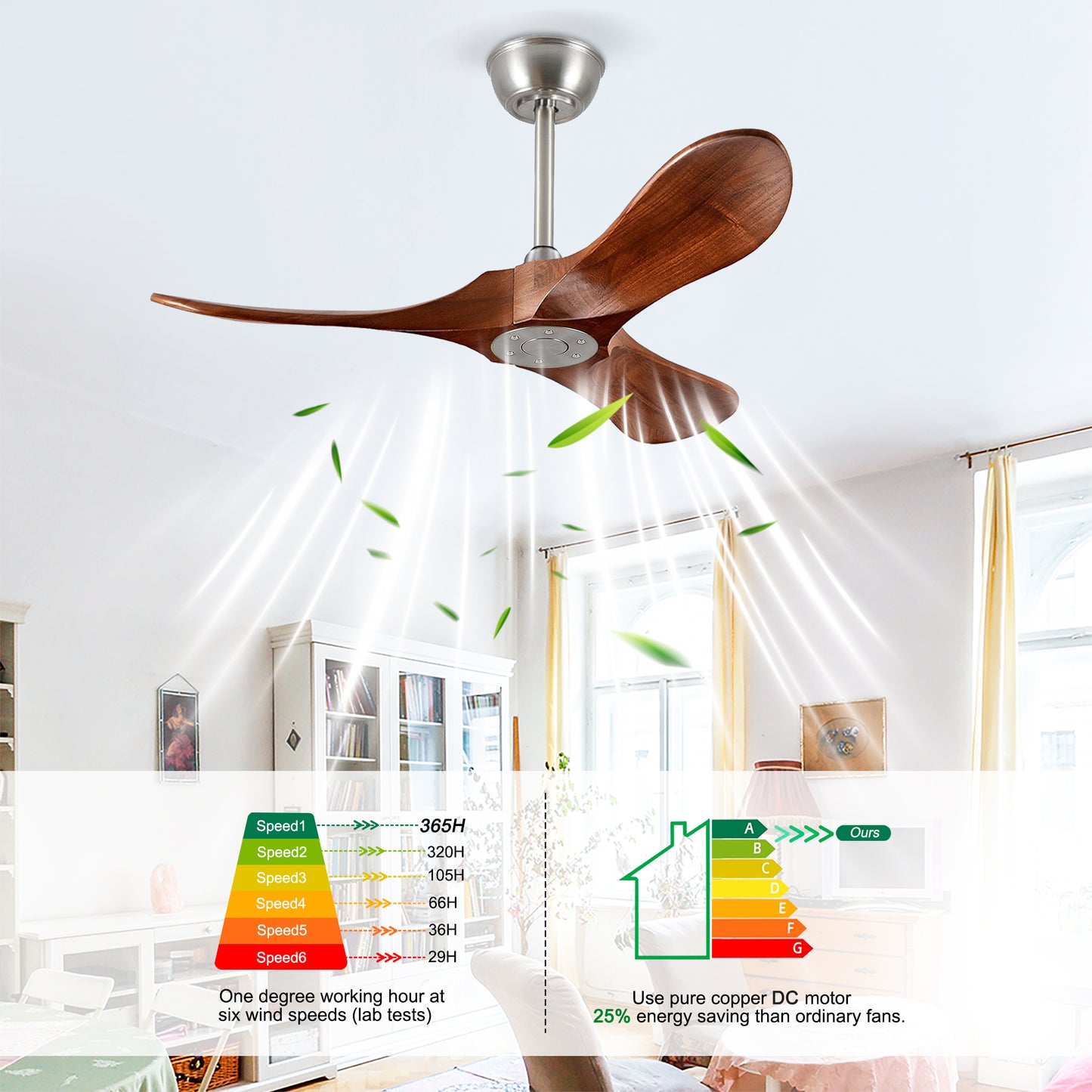 36" Satin Nickel Walnut Wood Ceiling Fan with Remote - view 15