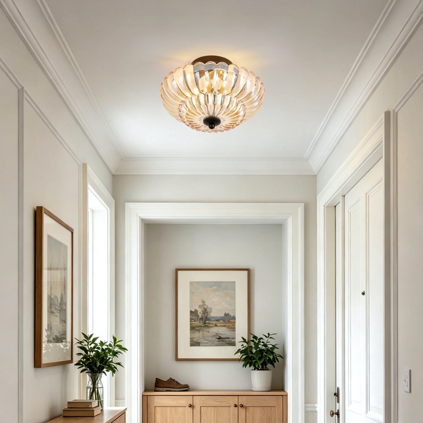 3-Light Black Semi Flush Ceiling Light with Amber Glass - view 4
