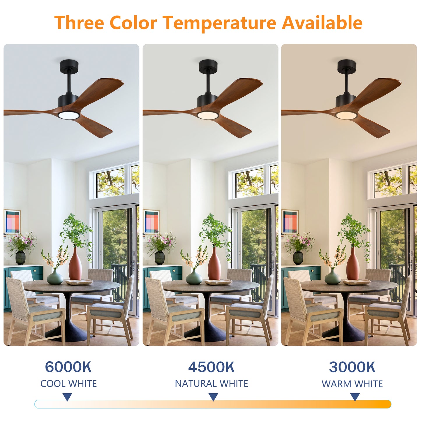 52" Matte Black Solid Wood Ceiling Fan with Dimmable LED - view 9
