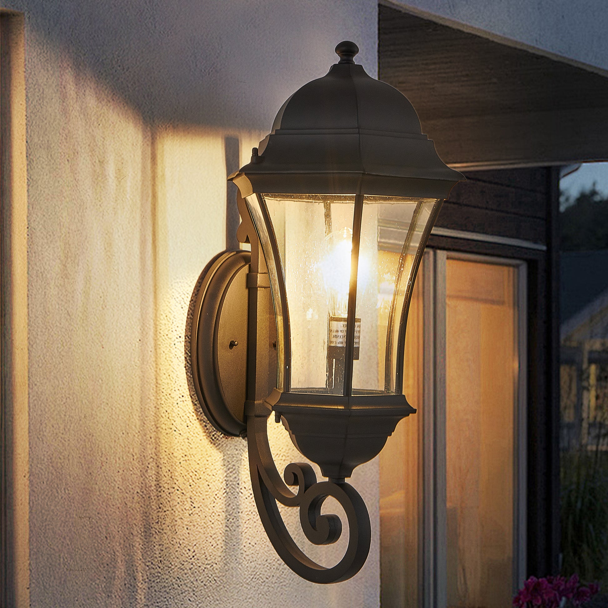 27"H Vintage Black Outdoor Wall Lantern with Bubble Glass