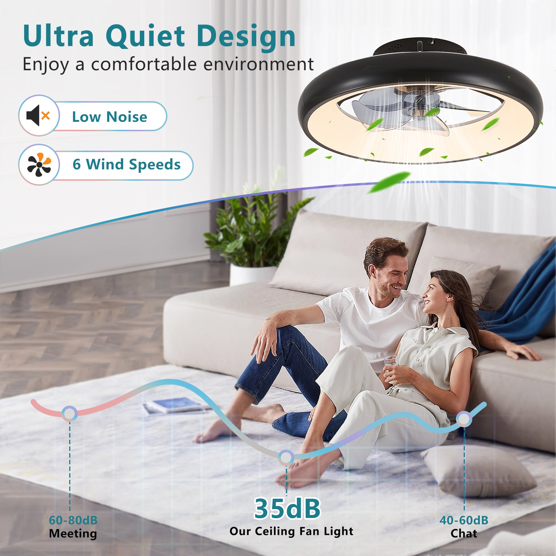 20" Black Ceiling Fan with Dimmable LED & Remote - view 3