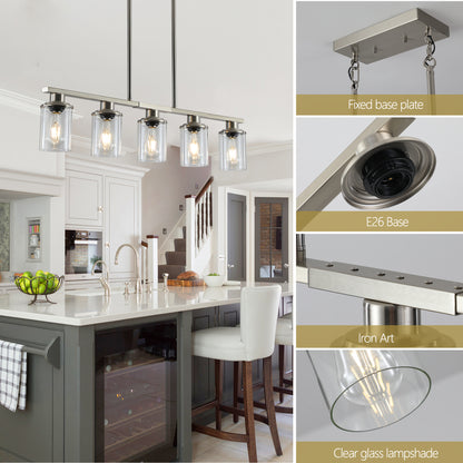 37" Brushed Nickel 5-Light Chandelier with Glass Shades - view 5