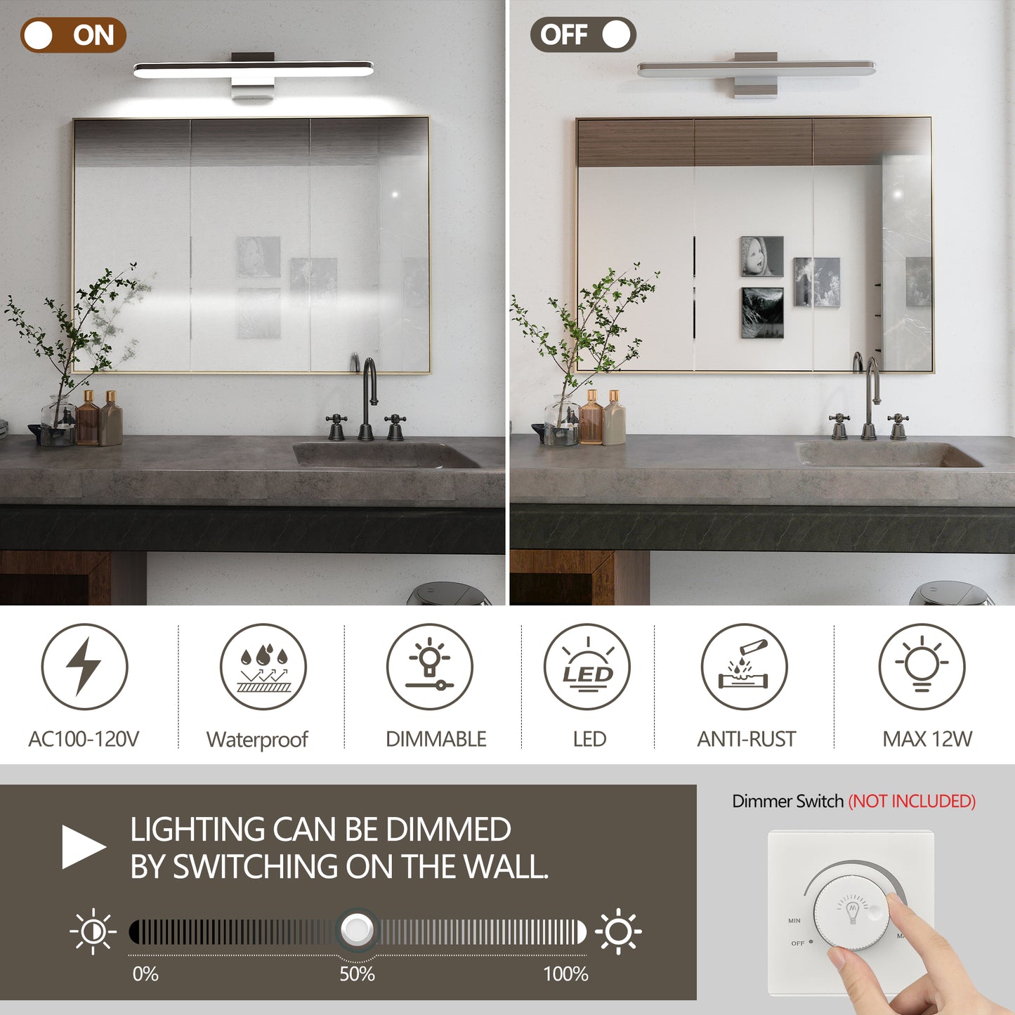 24" Chrome Vanity Wall Light with Dimmable LED - view 5