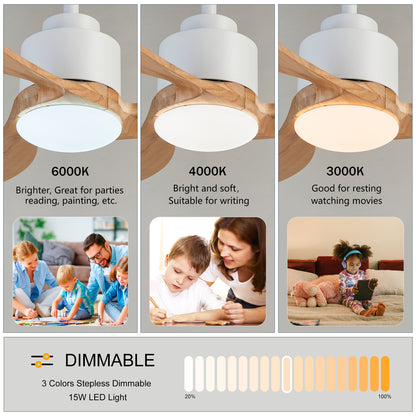 52" White & Natural Wood Ceiling Fan with Dimmable LED - view 8