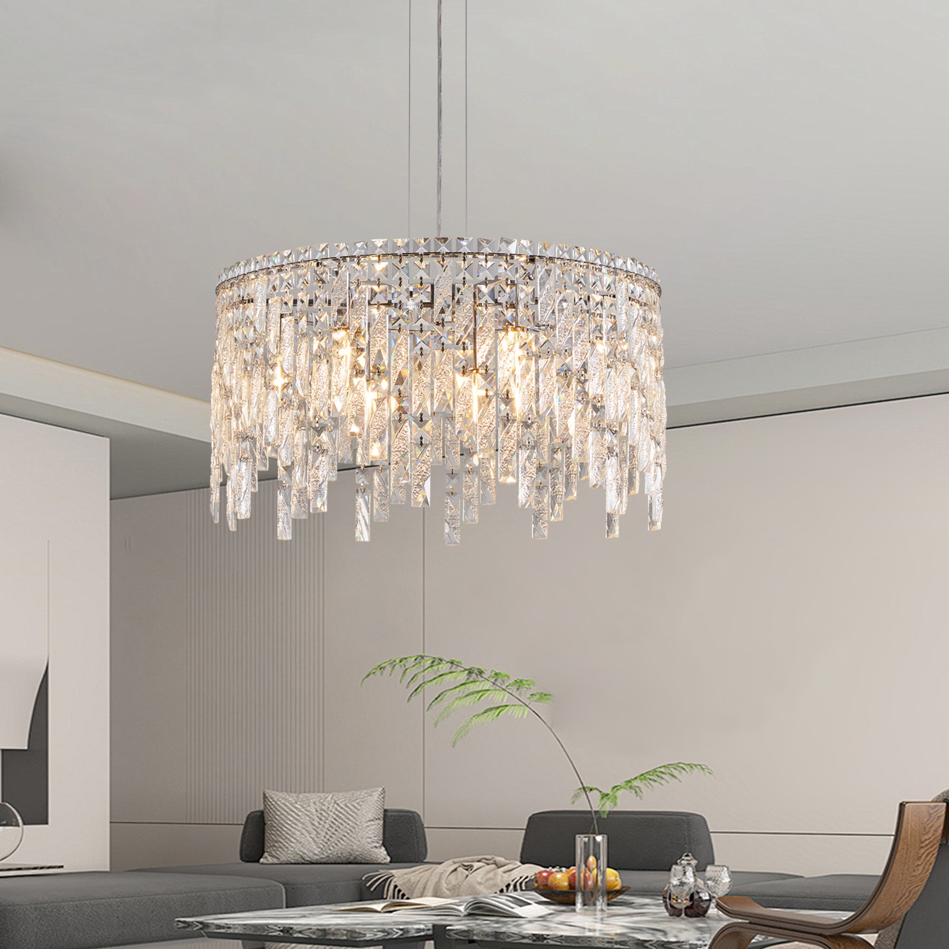 24" Modern Round Silver Crystal Chandelier - view 5