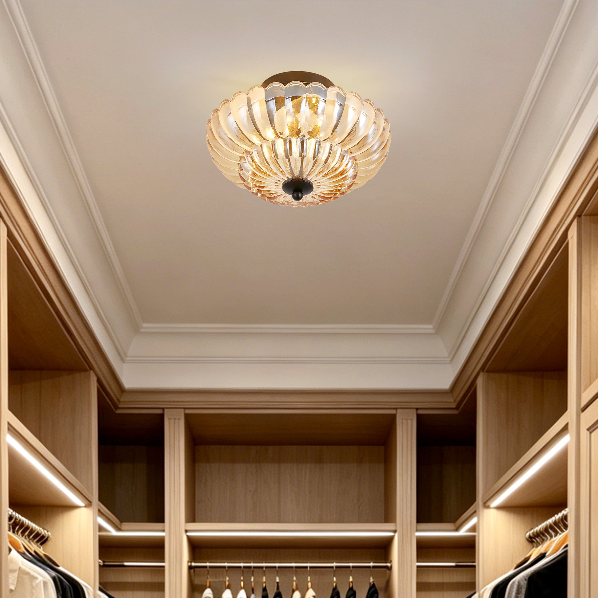 3-Light Black Semi Flush Ceiling Light with Amber Glass - view 2