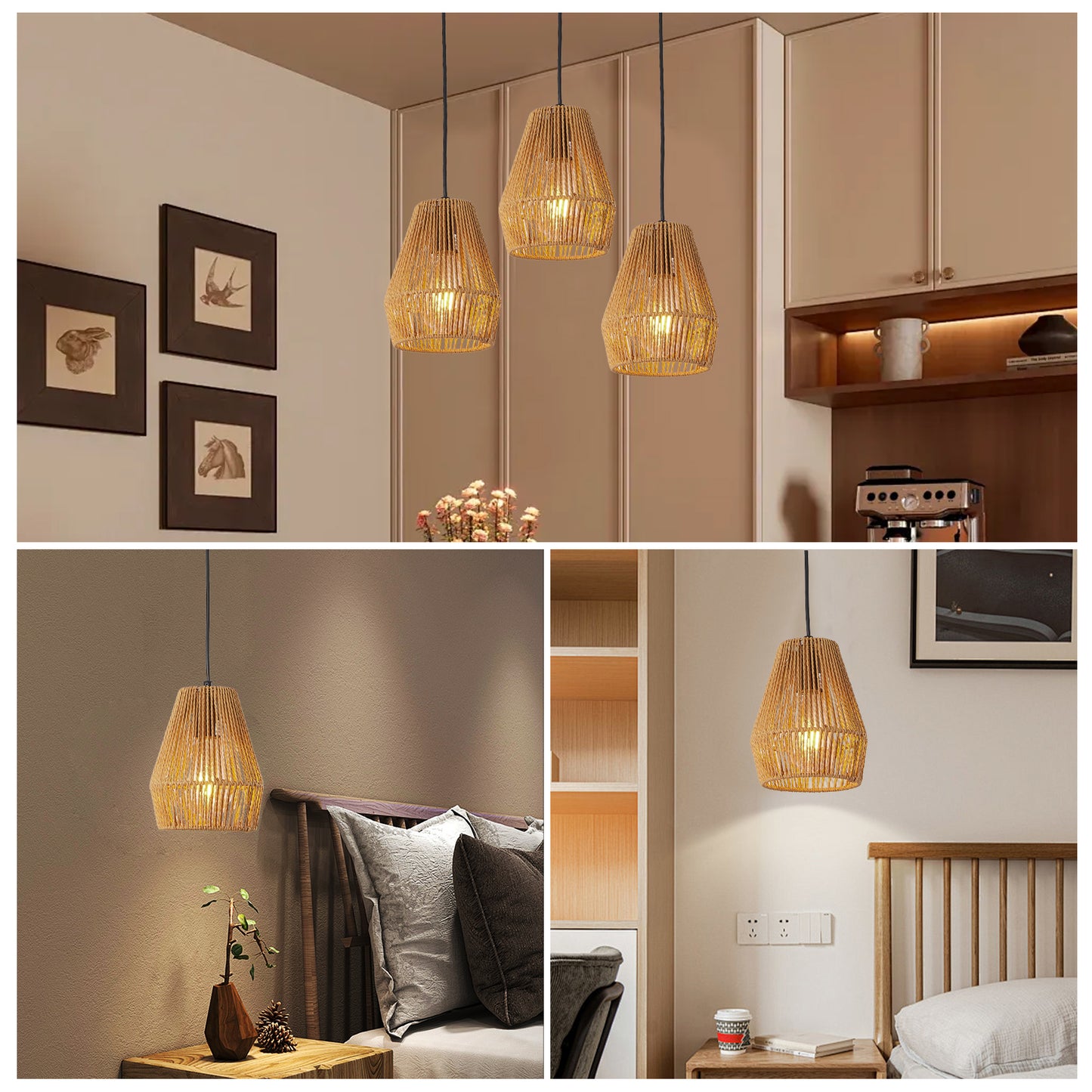 7" Hemp Rope Farmhouse Pendant Light, Set of 3 - view 3