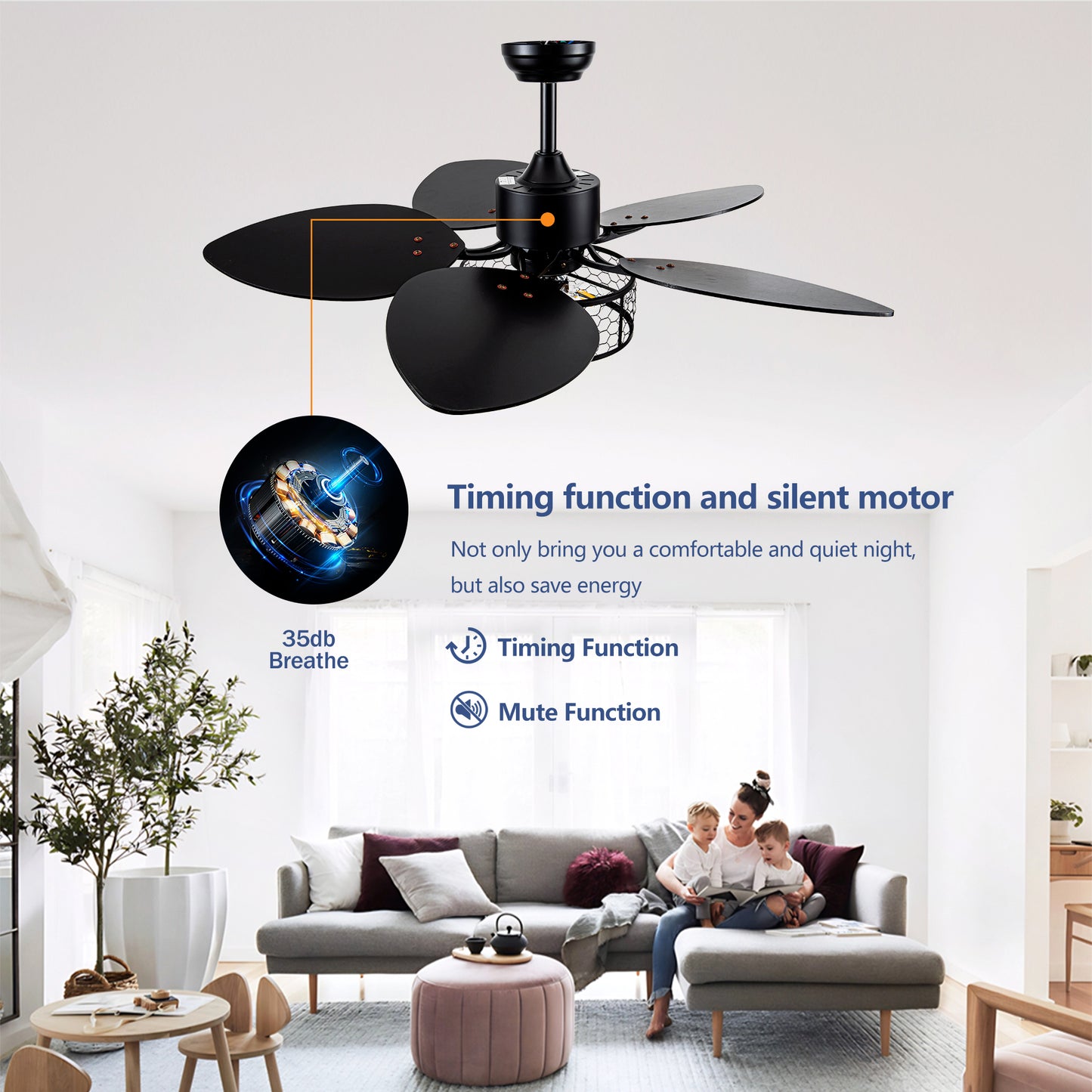 42" Matte Black Ceiling Fan with Light and Remote - view 10