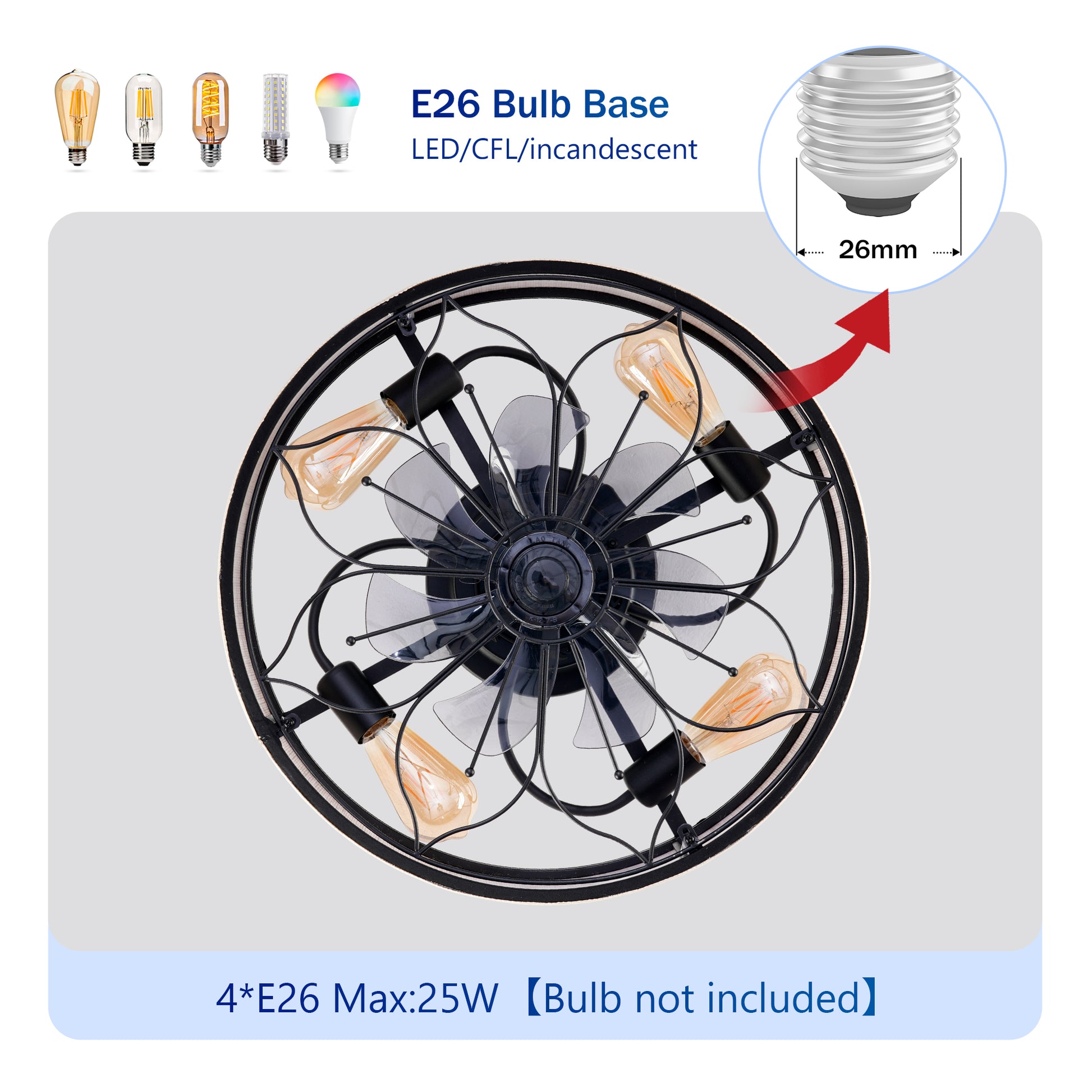 20" Lotus Fabric Farmhouse Bladeless Ceiling Fan with Remote - view 8