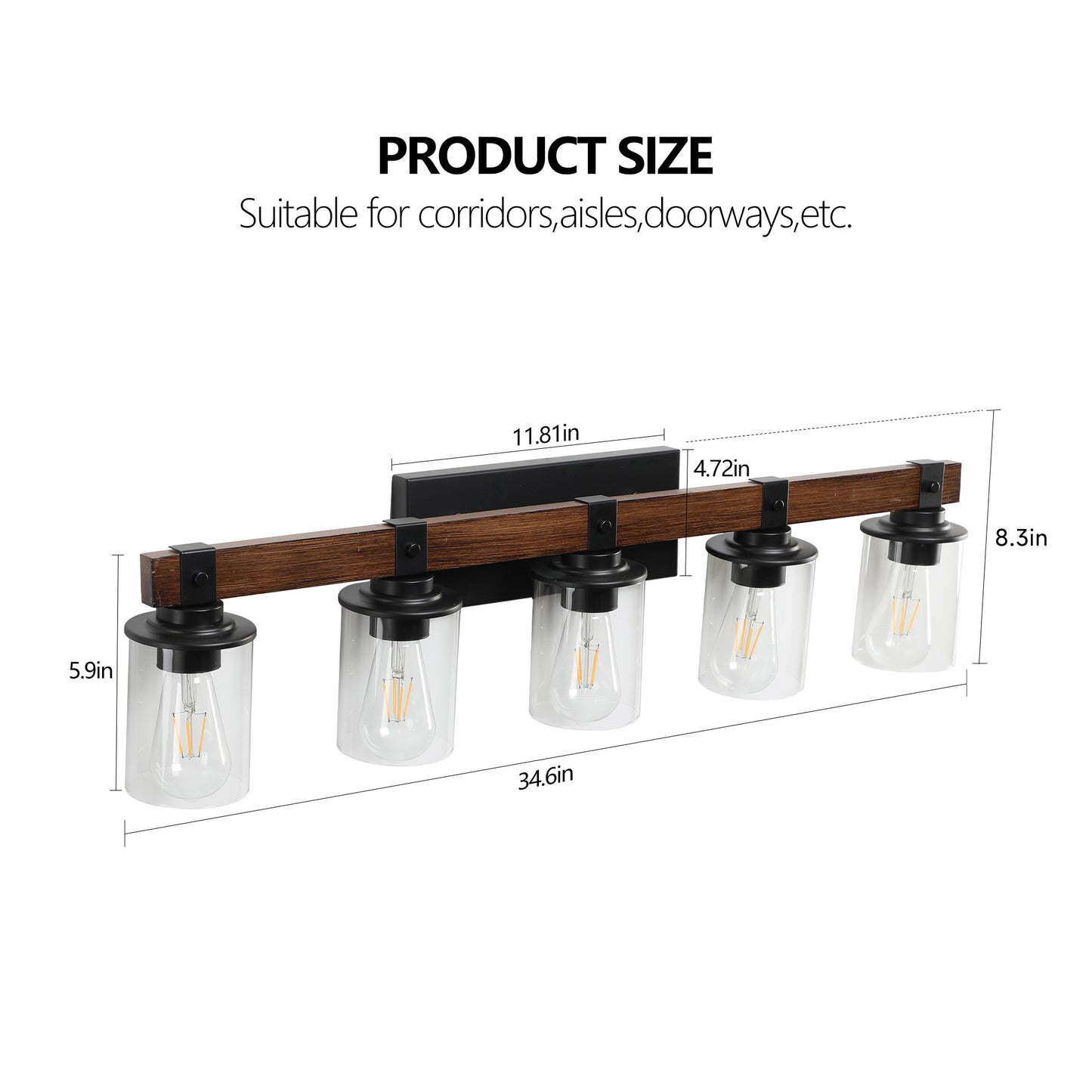 35" 5-Light Farmhouse Vanity Light with Wood Accent - view 10