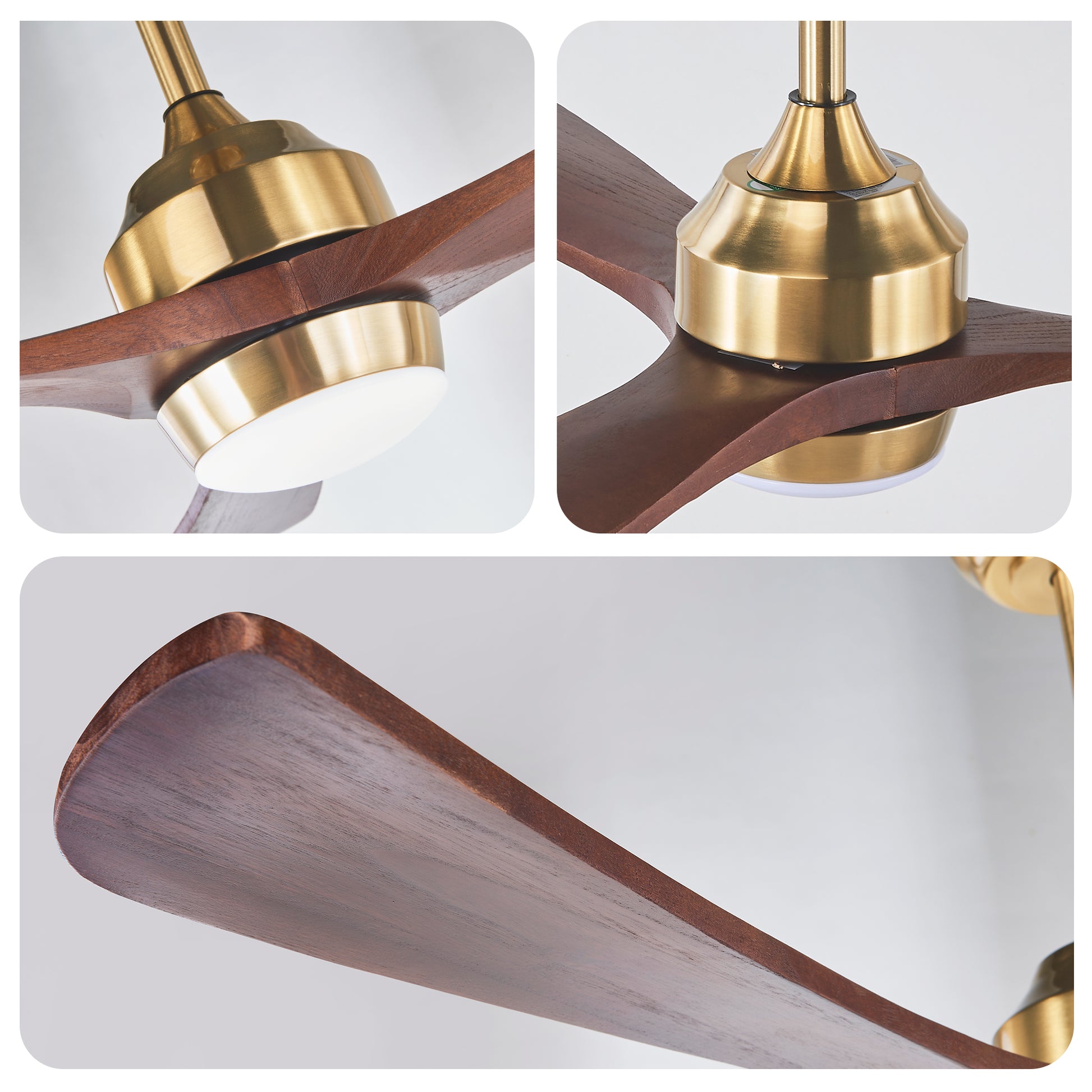 52" Gold Solid Wood Ceiling Fan with Remote - view 16