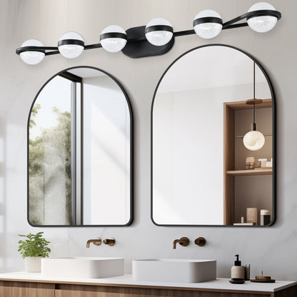43" 6-Light Black LED Vanity Light with Crystal Sand Shades