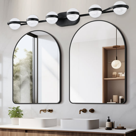 43" 6-Light Black LED Vanity Light with Crystal Sand Shades