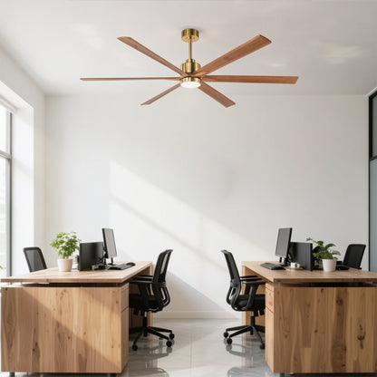 70" Gold & Walnut Solid Wood Ceiling Fan with Light - view 4
