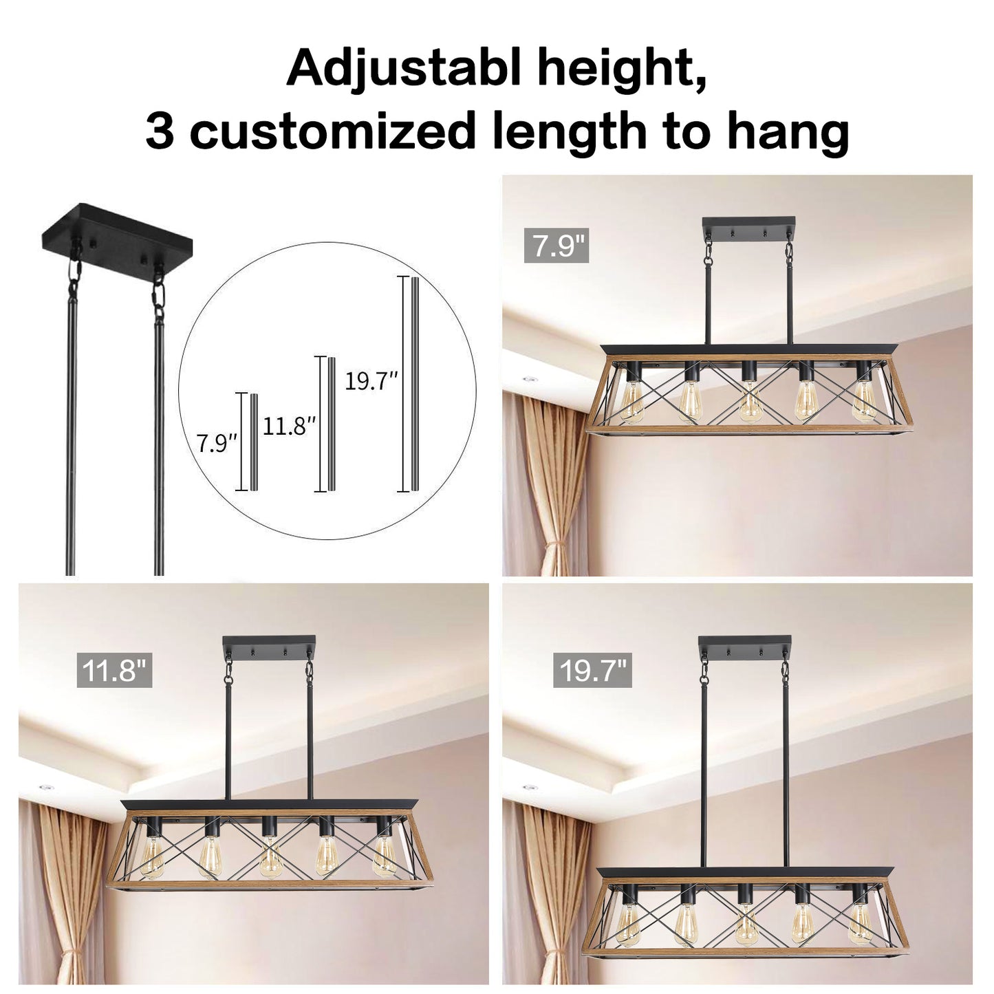 32" 5-Light Walnut Caged Industrial Chandelier - view 5