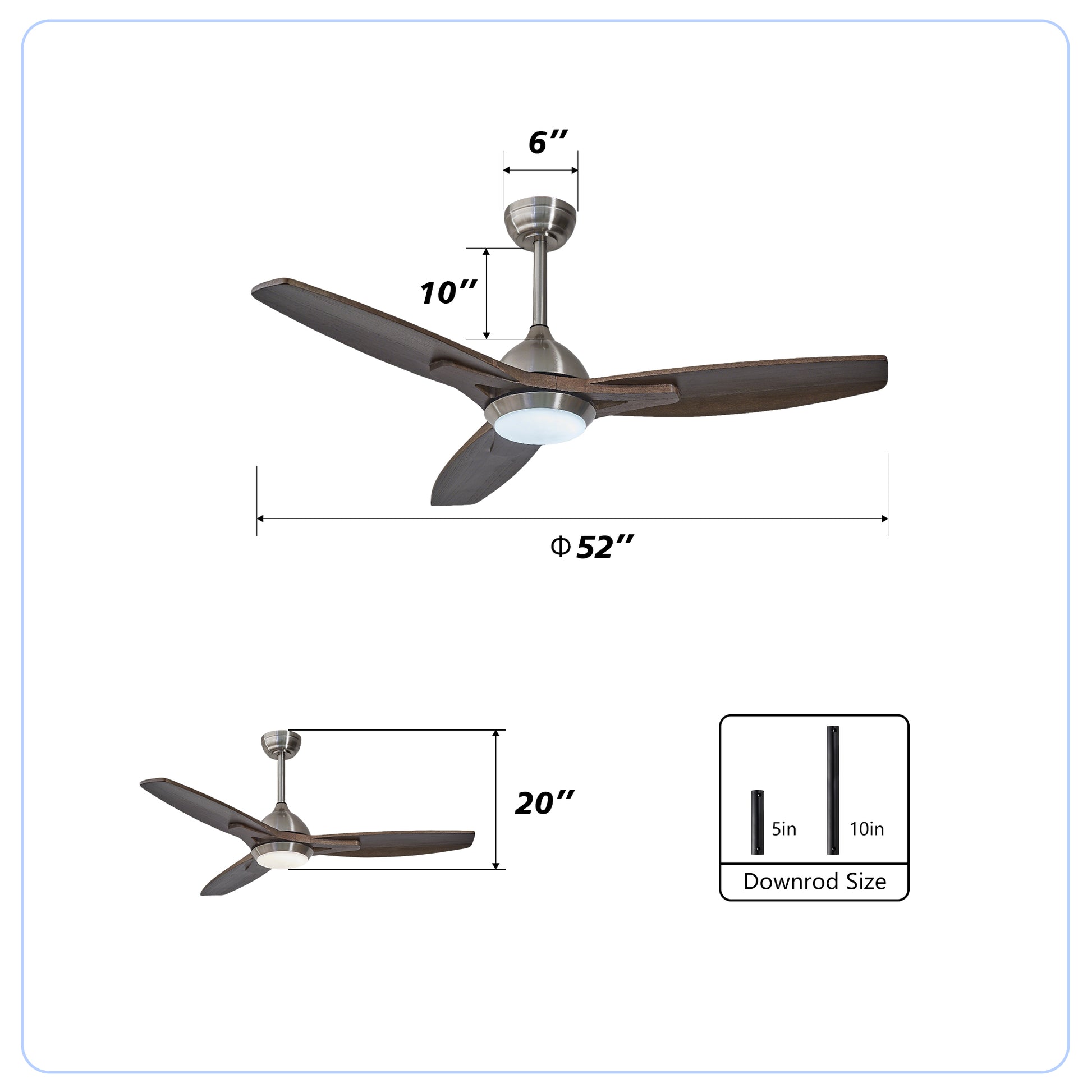 52" Nickel & Wood Reversible Ceiling Fan with Light - view 7