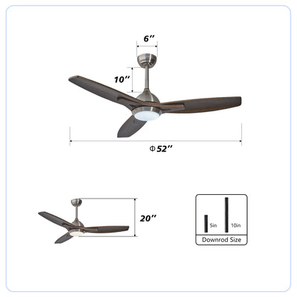 52" Nickel & Wood Reversible Ceiling Fan with Light - view 7
