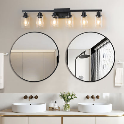 37" 6-Light Black Vanity Light with Clear Glass - view 3