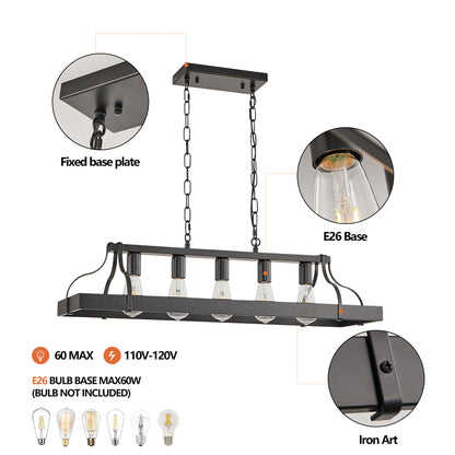 34" 5-Light Matte Black Industrial Linear Chandelier - view 7