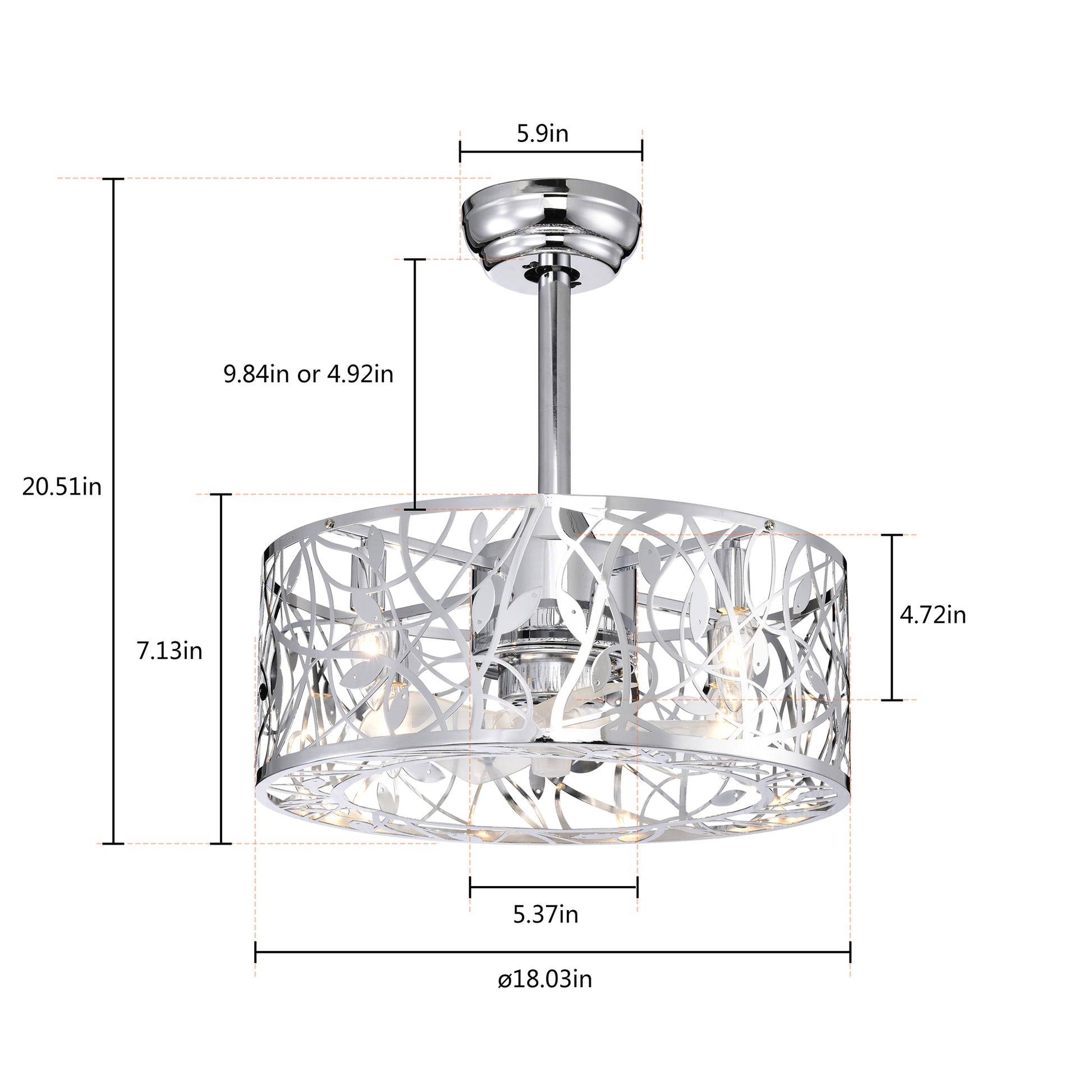 18" Chrome Caged Industrial 5-Blade Ceiling Fan - view 9