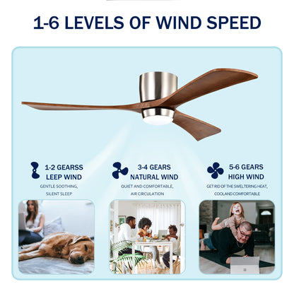 52" Nickel Flush Mount Wood Ceiling Fan with Remote - view 11
