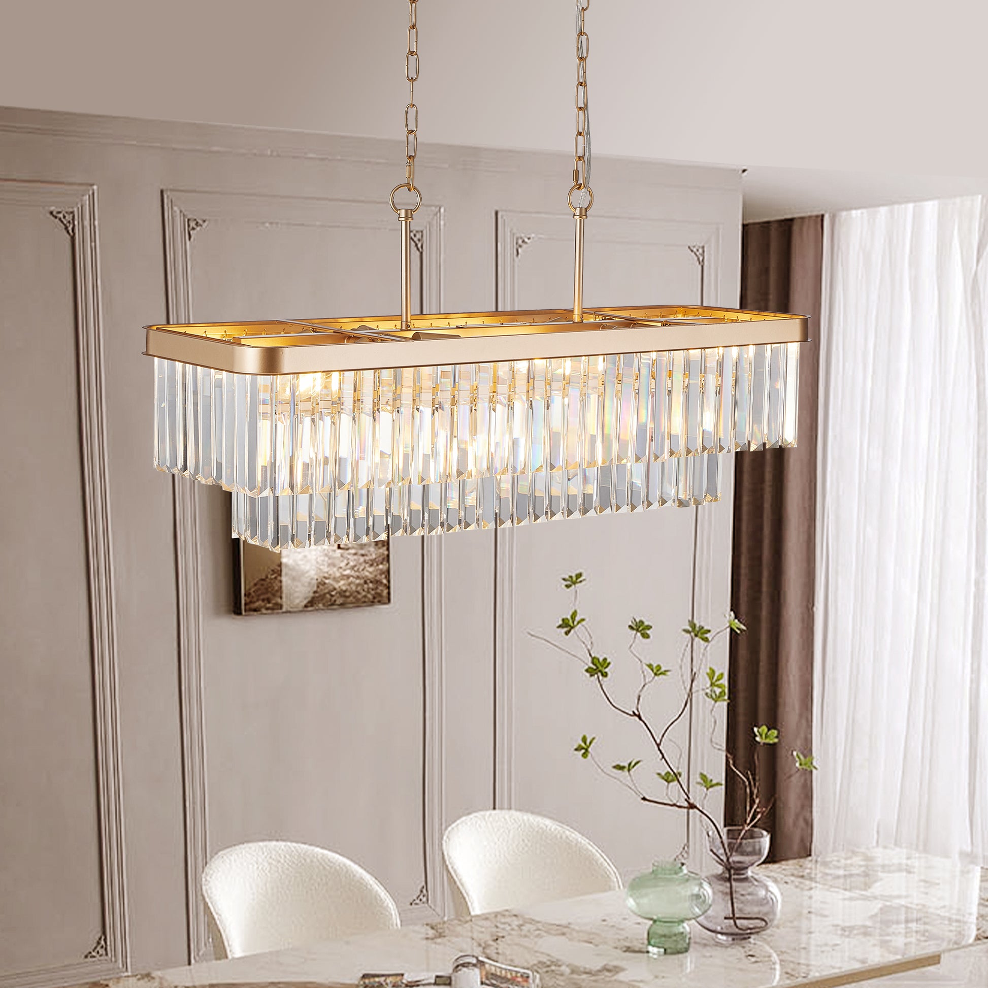 Gold Rectangular Crystal Farmhouse Chandelier - view 4