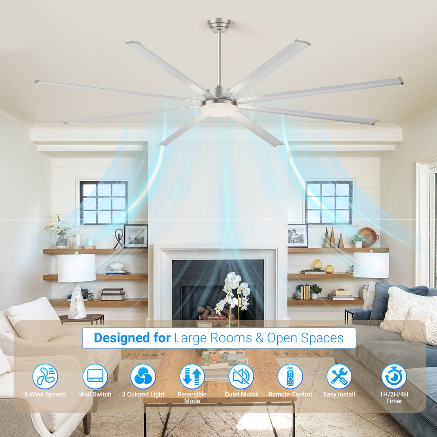 96" Silver Industrial Ceiling Fan with Light & Remote - view 3