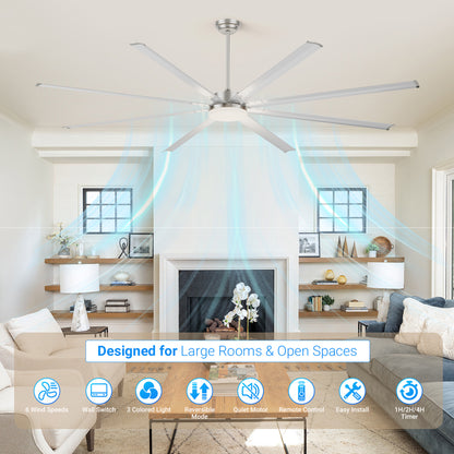 96" Silver Industrial Ceiling Fan with Light & Remote - view 3