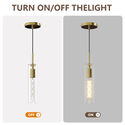 Gold Pendant Light with Striped Glass Shade, Set of 3 - view 6