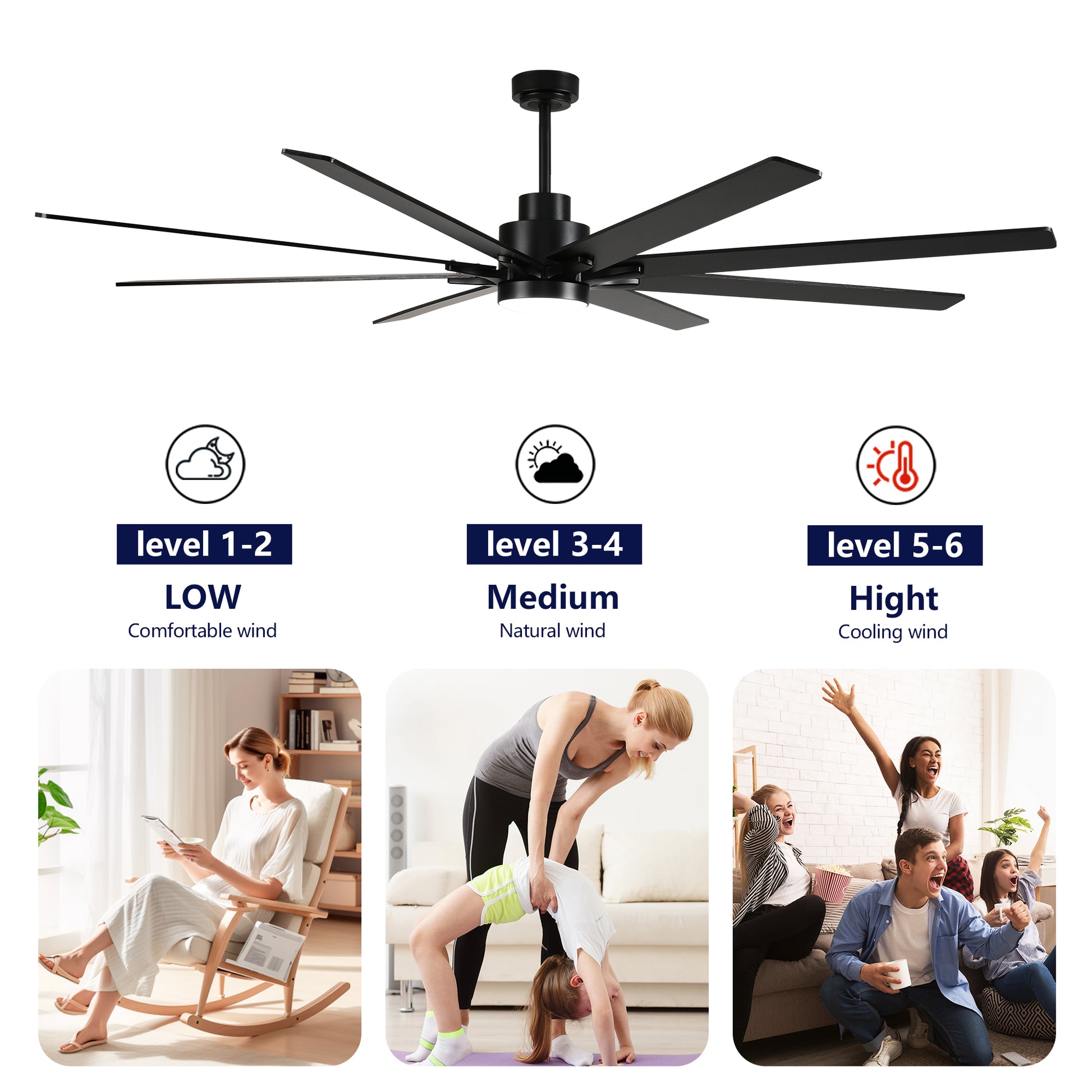 84" Matte Black Plywood Ceiling Fan with Dimmable LED - view 13