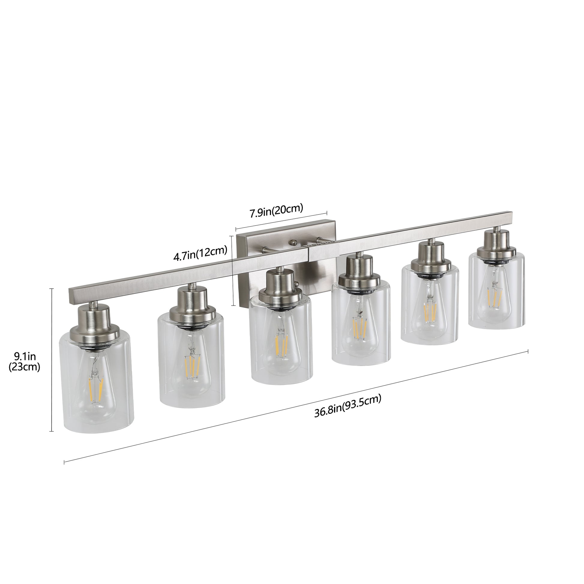 37" 6-Light Brushed Nickel Vanity Light with Clear Glass - view 9