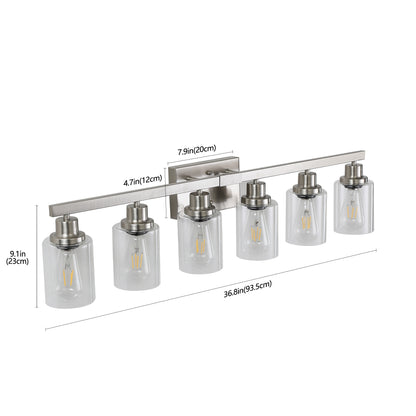 37" 6-Light Brushed Nickel Vanity Light with Clear Glass - view 9